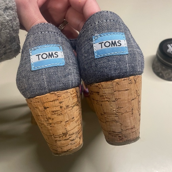 Toms womens platform wedge strappy aztec and chambray print open toe sandals 7.5 - Picture 3 of 6